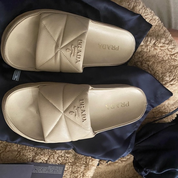 Prada Beige Quilted Sandals - Picture 2 of 3